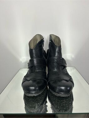 IXOS Black Leather Kitten Heel Boot with Leather Detailing